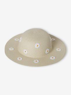 Fille-Chapeau aspect paille avec marguerites fille