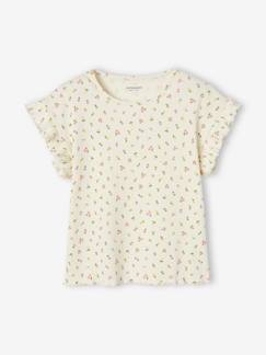 Fille-T-shirt, sous-pull-T-shirt à côtes imprimé fleurs fille