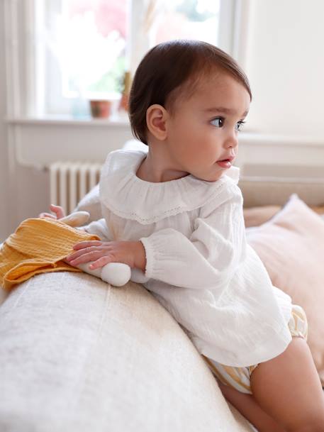 Mädchen Baby Bluse mit Volantkragen wollweiß 