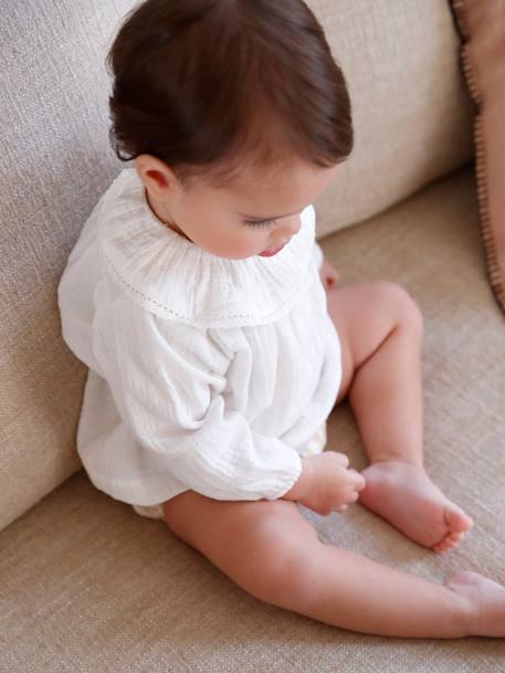 Mädchen Baby Bluse mit Volantkragen wollweiß 