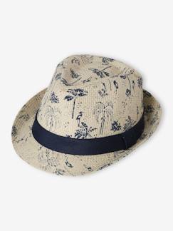 Garçon-Accessoires-Chapeau, casquette-Panama imprimé aspect paille garçon