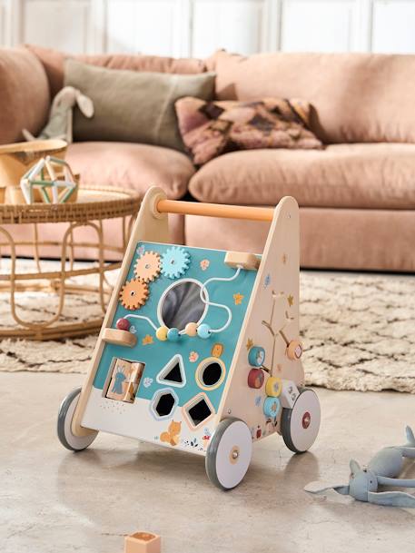 Chariot de marche avec freins en bois FSC® BLANC MOYEN UNI AVEC DECOR+bois+rose 