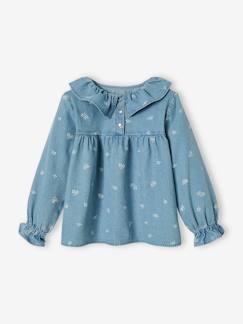 Fille-Chemise, blouse, tunique-Chemise denim à collerette motifs fleurs fille