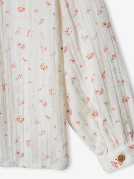 Chemise à volants en gaze de coton fille personnalisable écru+rose pâle+tomette+vert d'eau 