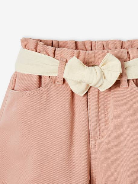 Mädchen Paperbag-Shorts mit Stoffgürtel aqua+puderrosa+sandfarben 
