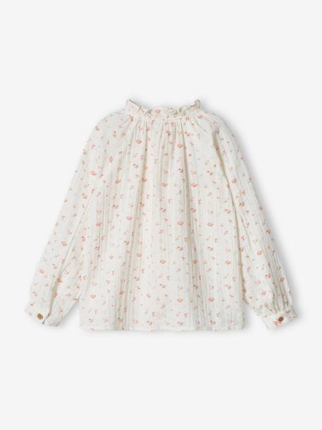 Chemise à volants en gaze de coton fille personnalisable écru+rose pâle+tomette+vert d'eau 