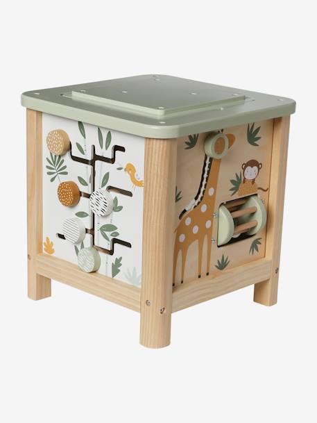 Grand cube d'activités en bois FSC® Beige LOVELY FARM+bleu+rose+rose+vert 