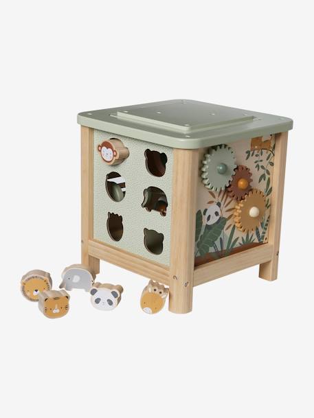 Grand cube d'activités en bois FSC® Beige LOVELY FARM+bleu+rose+rose+vert 