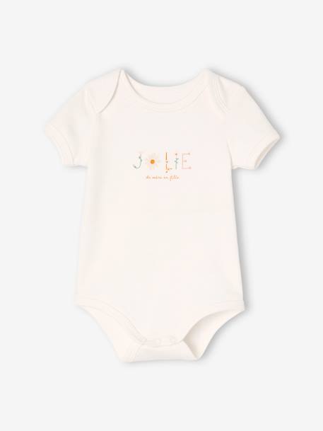 Lot de 5 bodies marguerites manches courtes bébé ouverture US rose pâle 