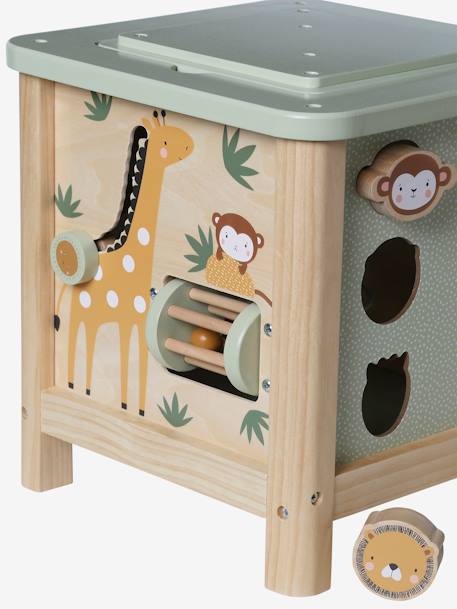 Grand cube d'activités en bois FSC® Beige LOVELY FARM+bleu+rose+rose+vert 