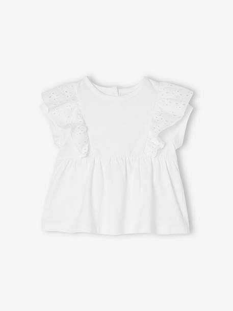 Baby T-Shirt mit bestickten Volants caramel+weiß 