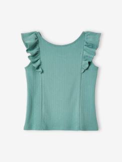 Mädchen-T-Shirt, Unterziehpulli-Mädchen Volant-Top aus Pointelle-Jersey BASIC