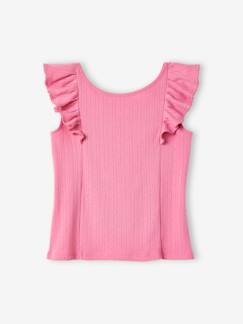 Mädchen-T-Shirt, Unterziehpulli-Mädchen Volant-Top aus Pointelle-Jersey BASIC