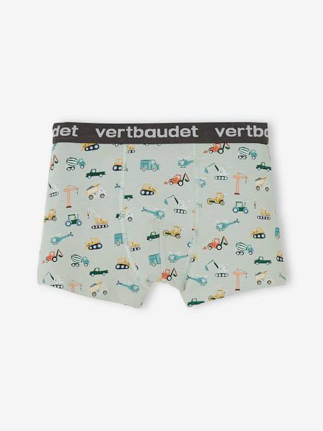 Lot de 3 boxers stretch 'tractopelle' garçon vert sauge 