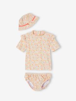Bébé-Maillot de bain, accessoires de plage-Ensemble de bain anti-UV bébé fille T-shirt + culotte + bob imprimé liberty