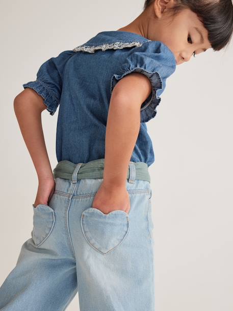 Jean large et sa ceinture en gaze de coton fille longueur chevilles double stone+stone 