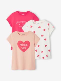 Fille-T-shirt, sous-pull-T-shirt-Lot de 3 T-shirts assortis fille détails irisés