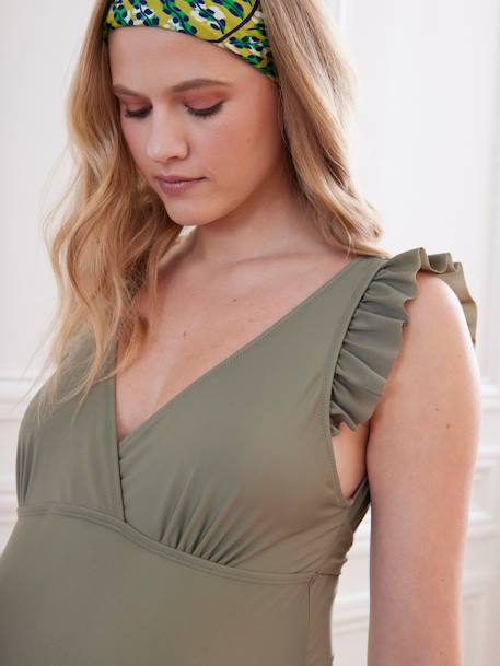 Maillot de bain 1 piËce cache-coeur grossesse et allaitement olive 