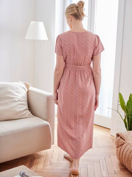 Robe longue future maman écru+terracotta 