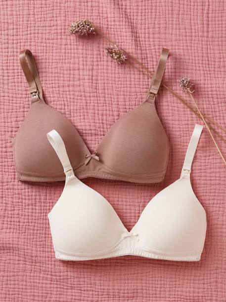 2er-Pack Still-BHs aus Bio-Baumwolle, Schwangerschaft & Stillzeit grau+rosa+puder-beige+schwarz+grau meliert+weiss 