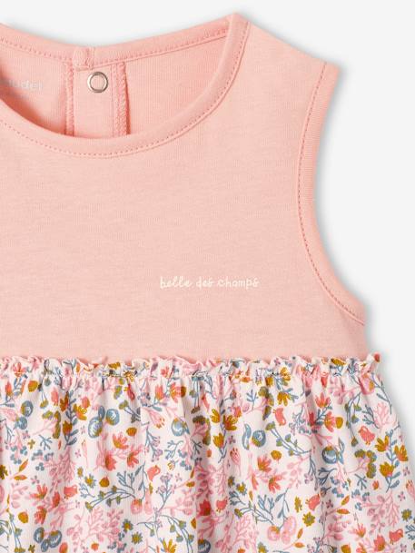 Kleid mit Haarband für Mädchen Baby graugrün bedruckt+pudrig rosa+wollweiß 