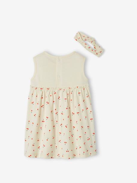 Kleid mit Haarband für Mädchen Baby graugrün bedruckt+pudrig rosa+wollweiß 