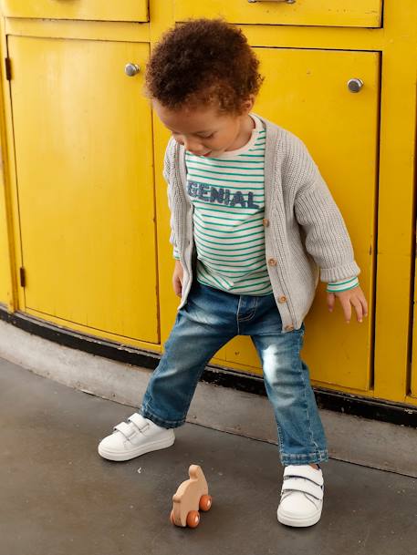 Mädchen Baby Strickjacke blau+grau meliert 