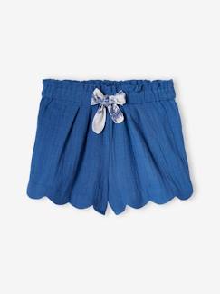 Fille-Short-Short cérémonie en gaze de coton finitions écailles fille