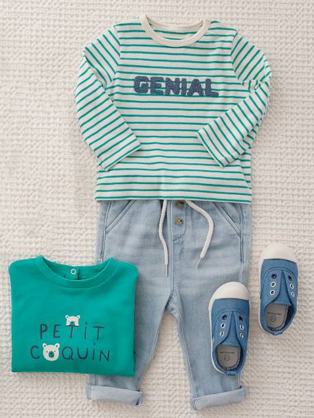 Sweat basics en molleton bébé gris chiné+vert 