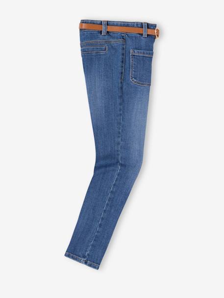 Die UNVERWÜSTLICHE, robuste Mädchen Jeans, Slim-Fit mit Gürtel, Bundweite verstellbar blue stone+grau 