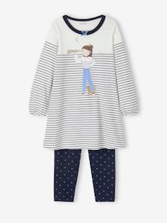 Fille-Pyjama, surpyjama-Chemise de nuit marinière "égérie" + legging imprimé coeurs