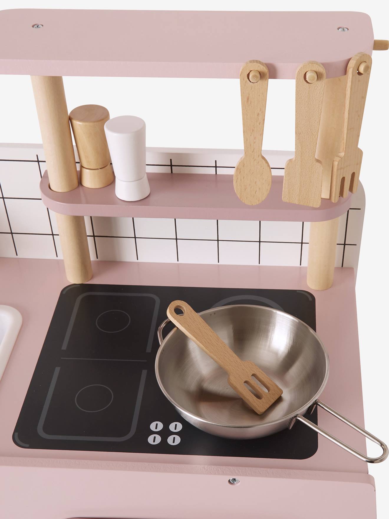 Cuisinette en bois FSC® et métal - rose, Jouet