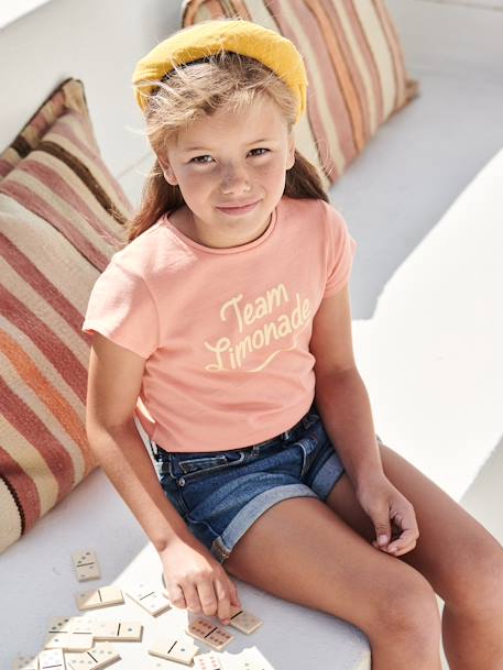Mädchen T-Shirt, Message-Print bonbon rosa+erdbeer+himmelblau+koralle+marine+rot+tannengrün+vanille+wollweiß 