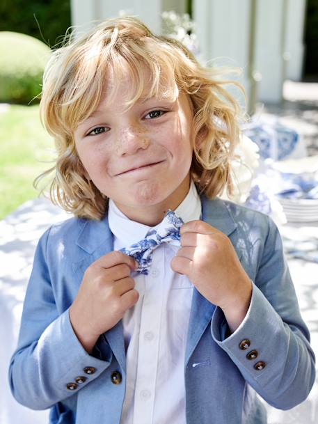 Veste de cérémonie garçon en coton/lin beige clair+bleu+marine foncé+vert sauge 