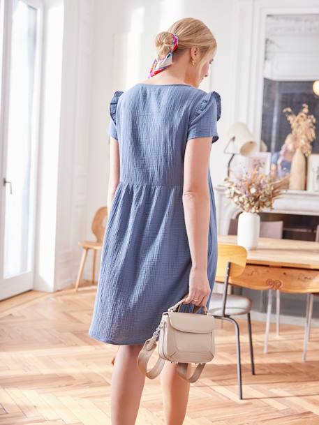 Musselin-Kleid, Schwangerschaft und Stillzeit jeansblau+sauge+weiß 