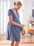 Robe de grossesse et d'allaitement gaze de coton blanc+bleu jean+Marine+sauge 