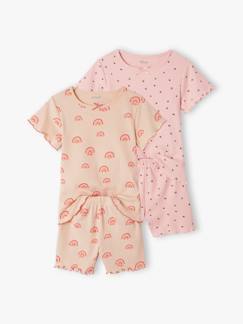 Fille-Pyjama, surpyjama-Lot de 2 pyjashorts fille imprimés en maille côtelée