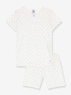 Mädchen-Pyjama, Overall-Kurzer Mädchen Schlafanzug PETIT BATEAU, Bio-Baumwolle