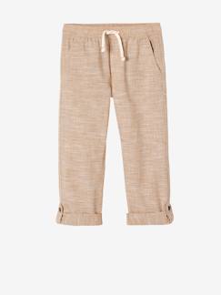 Garçon-Pantalon garçon retroussable en pantacourt léger aspect lin tissé 