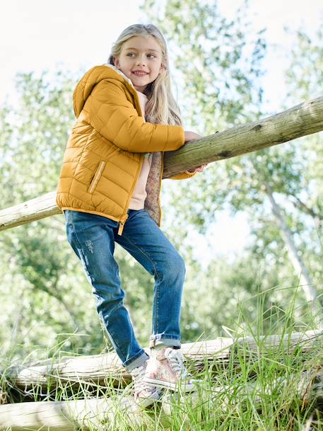 Wendbare Mädchen Light-Steppjacke, Kapuze anthrazit bedruckt+hellbeige bedruckt+nachtblau+rosa bedruckt 