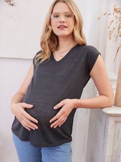 Vêtements de grossesse-T-shirt col V coton et lin grossesse