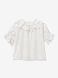 Fille-Chemise, blouse, tunique-Blouse fille avec broderie anglaise CYRILLUS