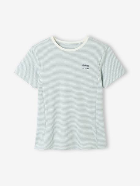 T-shirt rayé grossesse et allaitement en coton rayé marine+rayé rouge+rayé vert 