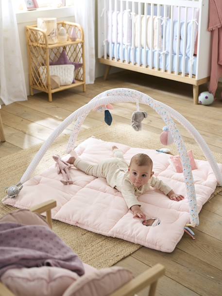 Tapis d'éveil en gaze de coton avec arche ROSE MOYEN UNI AVEC DECOR+vert / multicolore 