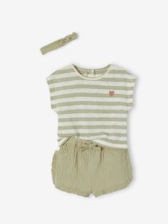 Bébé-Ensemble bébé short, T-shirt rayé et bandeau