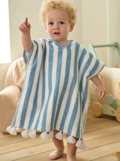 Babyartikel-Babytoilette-Bad-Gestreifter Bade-Poncho mit Pompons, personalisierbar