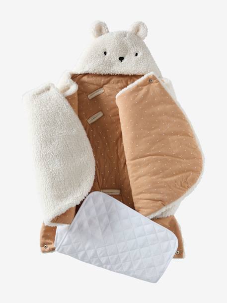 2-in-1 Baby Ausfahrsack/Wickelunterlage, Teddy HELLBEIGE+lächle grau+wollweiß 