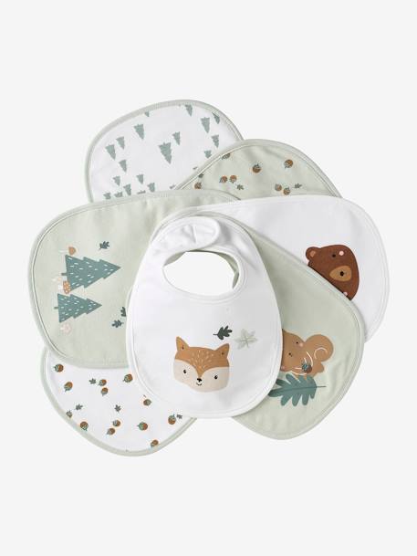 Lot de 7 bavoirs naissance vertbaudet blanc jungle+Hérisson+multicolore+rose pâle+vert d'eau 