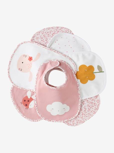 Lot de 7 bavoirs naissance vertbaudet blanc jungle+Hérisson+multicolore+rose pâle+vert d'eau 