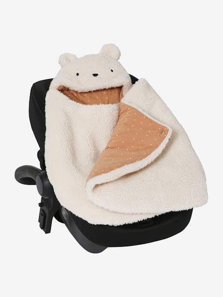 2-in-1 Baby Ausfahrsack/Wickelunterlage, Teddy HELLBEIGE+lächle grau+wollweiß 